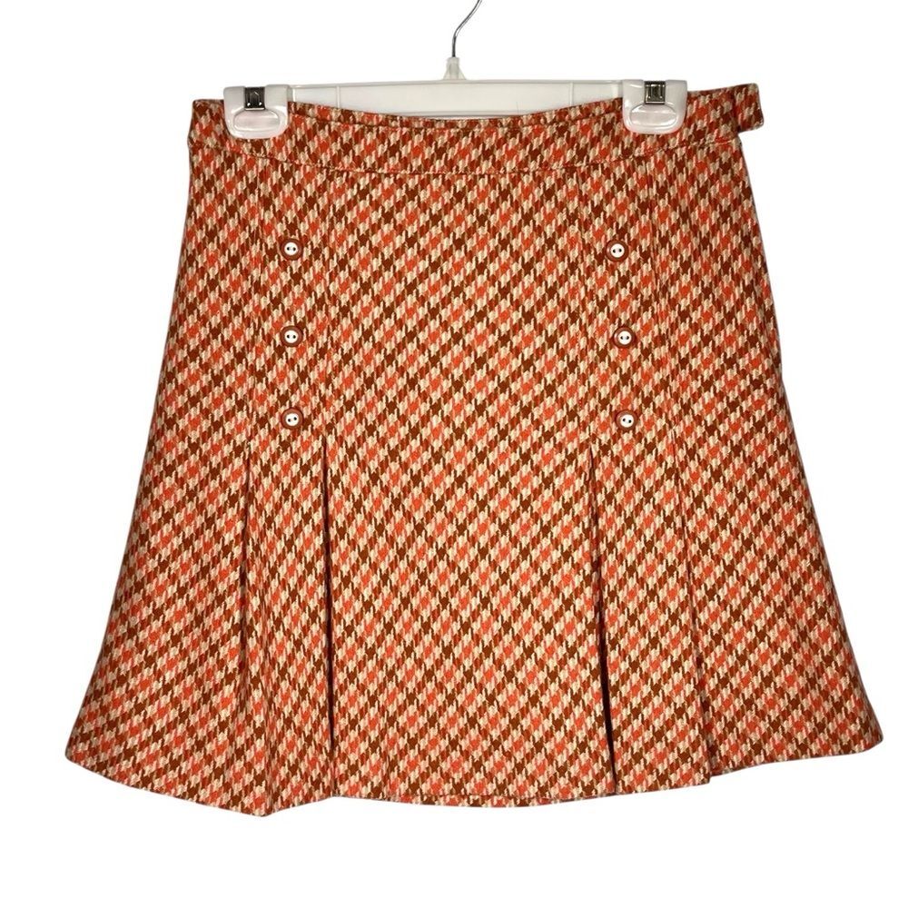 Penguin Orange White Wool Skirt Houndstooth Vintage Munsingwear Women's 2 Tweed
